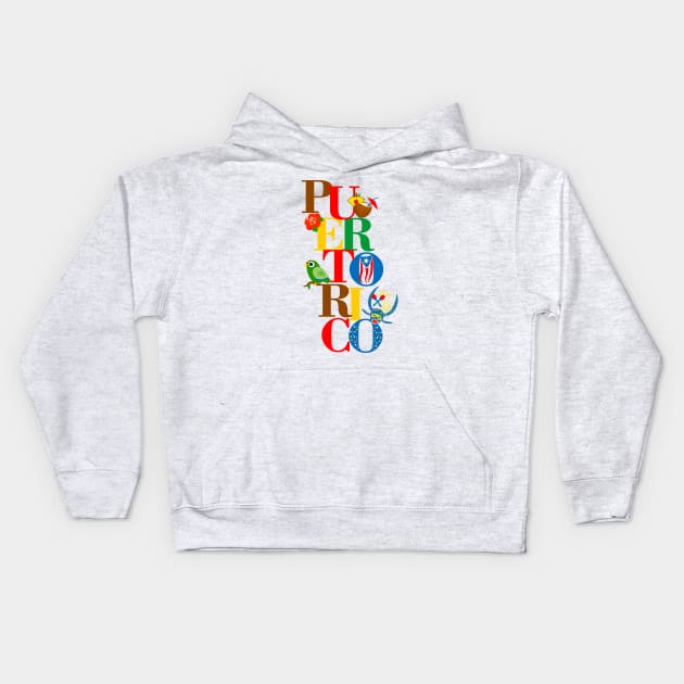 Puerto Rico Flag Flower Parrot Pina Colada Vejigante Colorful Symbols Kids Hoodie by bydarling